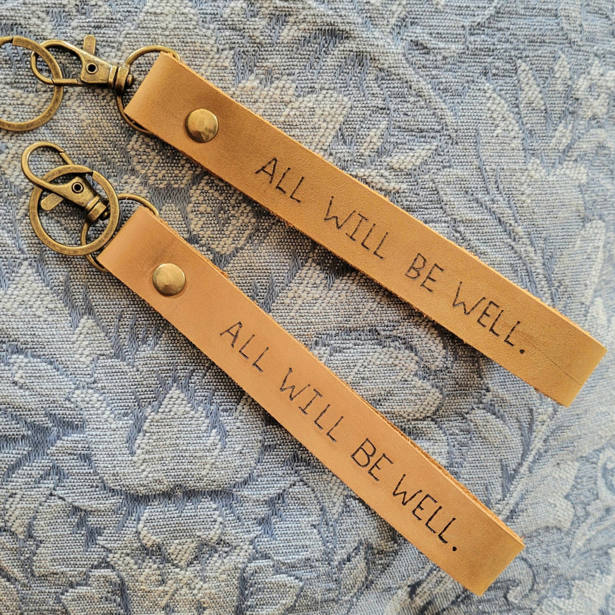 "All Will Be Well" Handmade Leather Wristlet Keychain