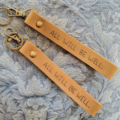 "All Will Be Well" Handmade Leather Wristlet Keychain