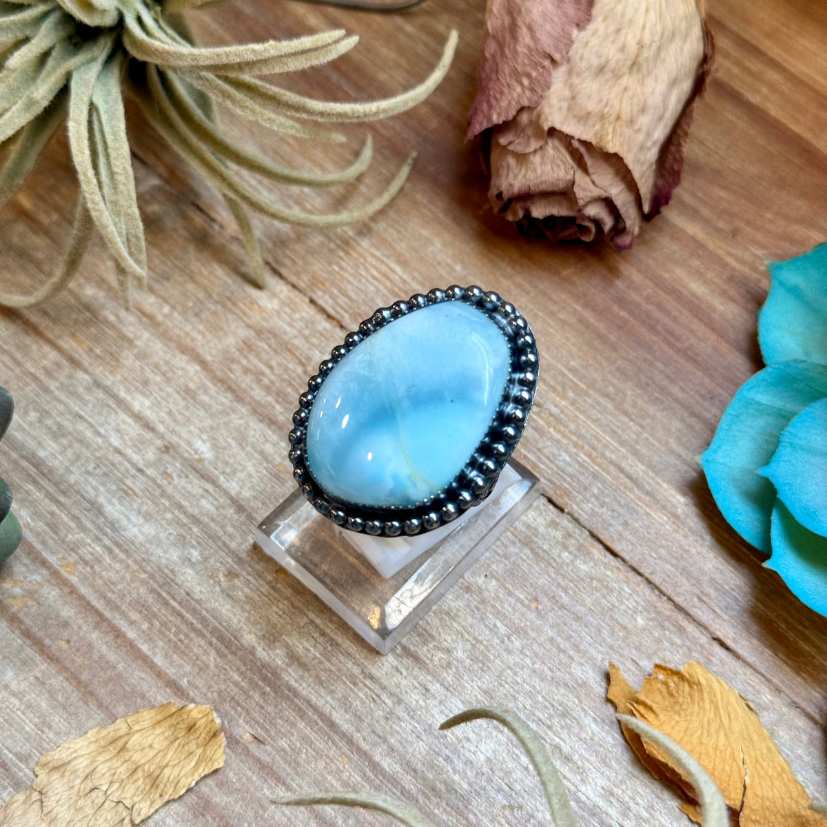 MJ Blue Larimar Oval Sterling Silver Ring