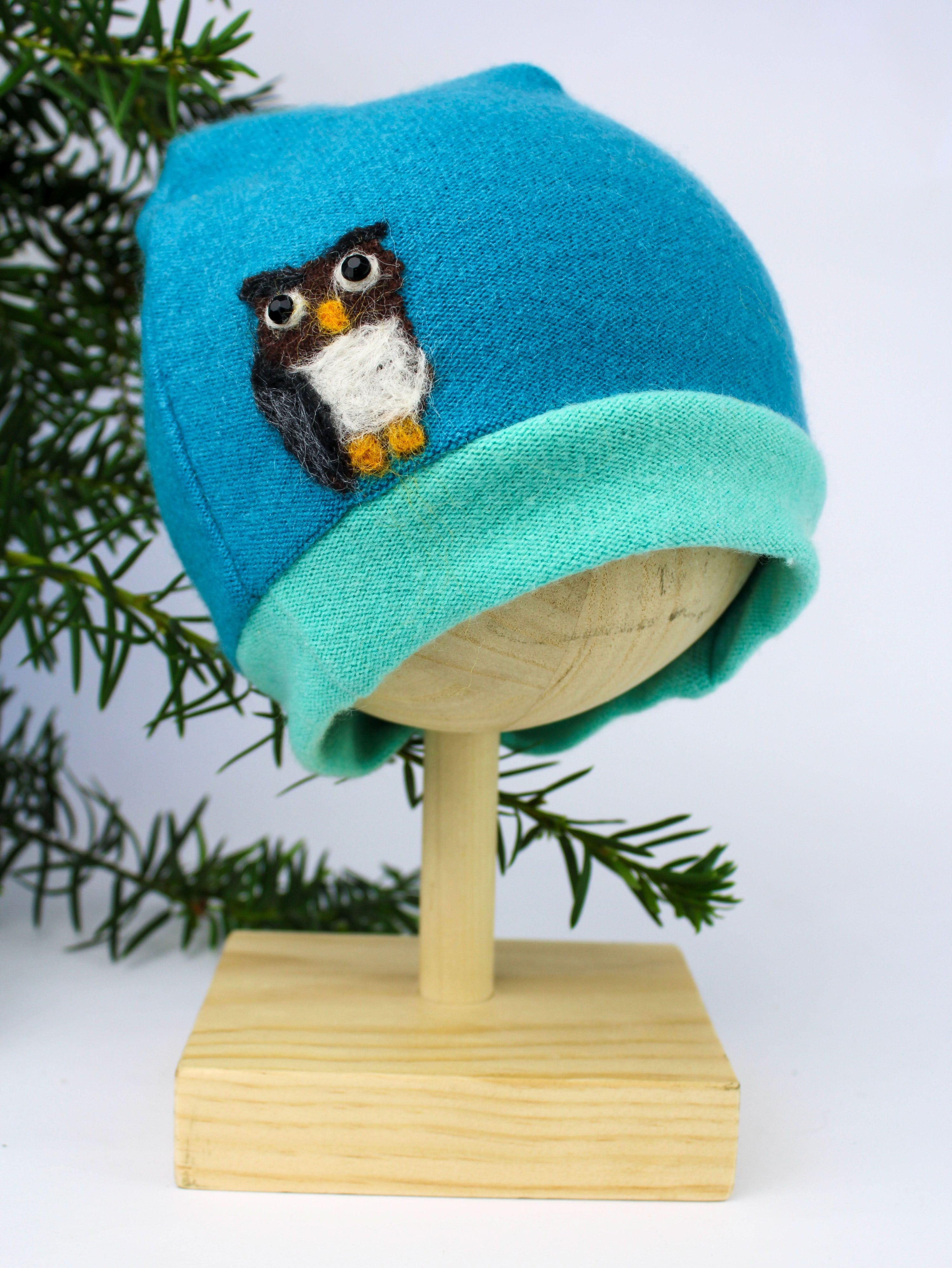 Ash &amp; Rose hat Turquoise Owl Cashmere Hat - Child