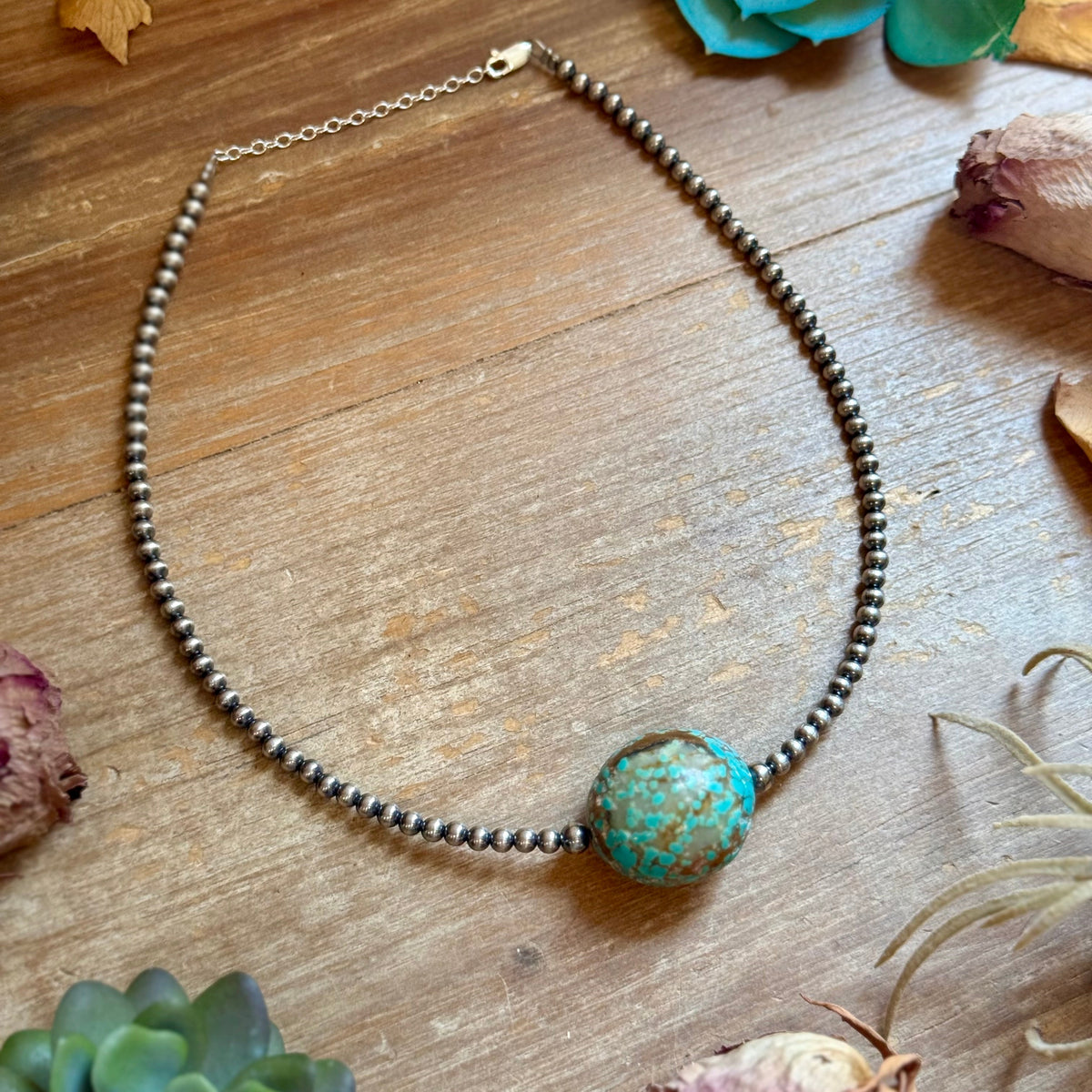 Rare Mine 8 Turquoise &amp; Sterling Silver Pearl Necklace
