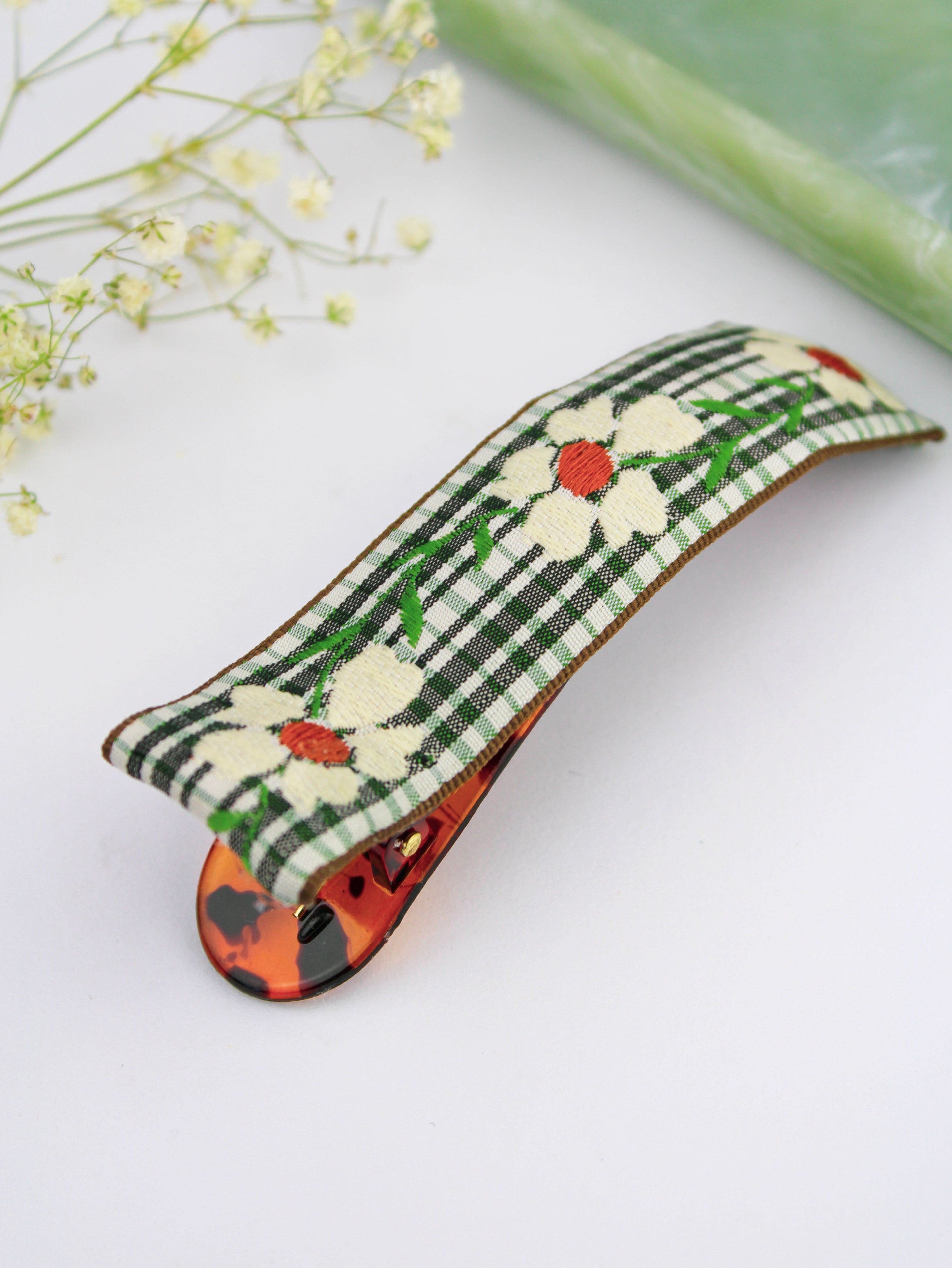 Delicate Blooms Embroidered Ribbon Hair Clip - My American Goods