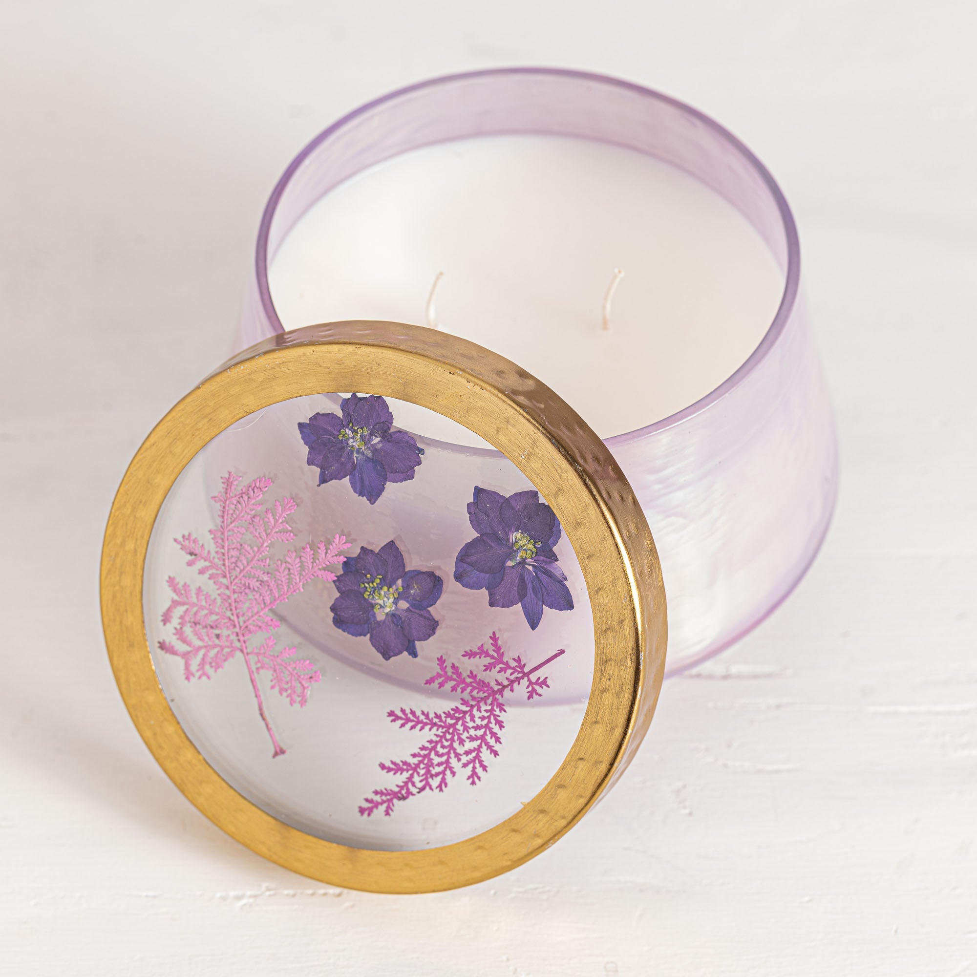 Blackberry &amp; Coconut Large Watercolor Pressed Floral Candle