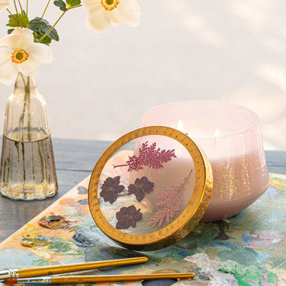 Blackberry &amp; Coconut Large Watercolor Pressed Floral Candle