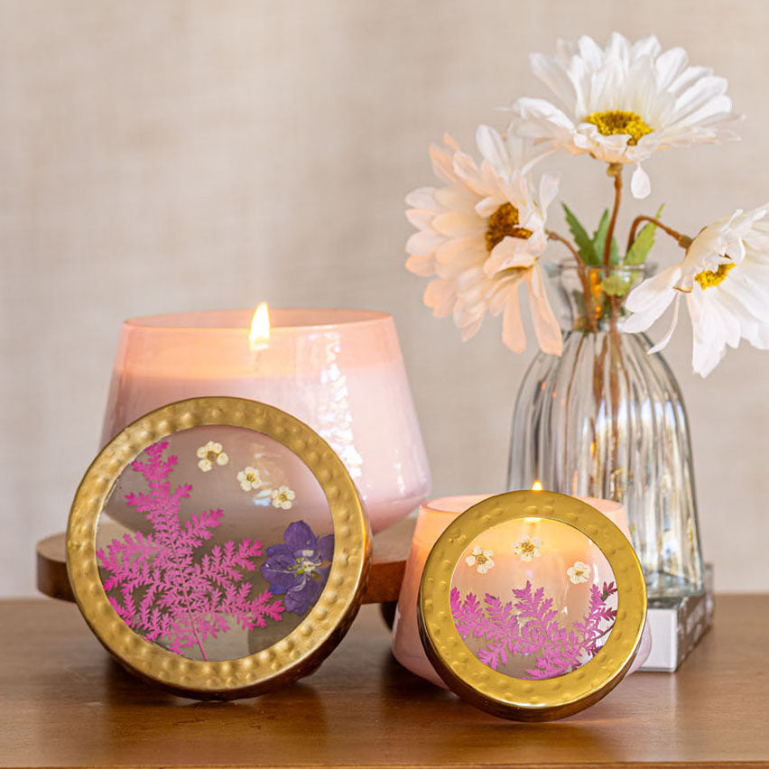 Accent Watercolor Pressed Floral Candle - Blackberry + Coconut