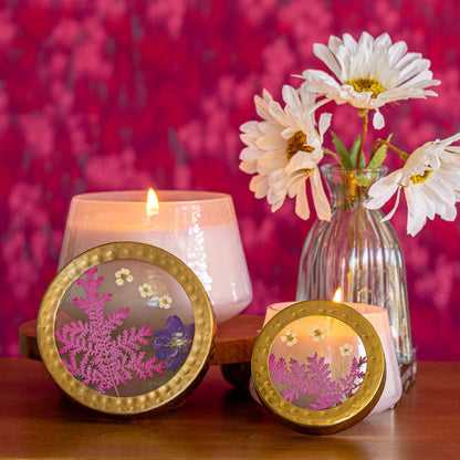 Accent Watercolor Pressed Floral Candle - Blackberry + Coconut
