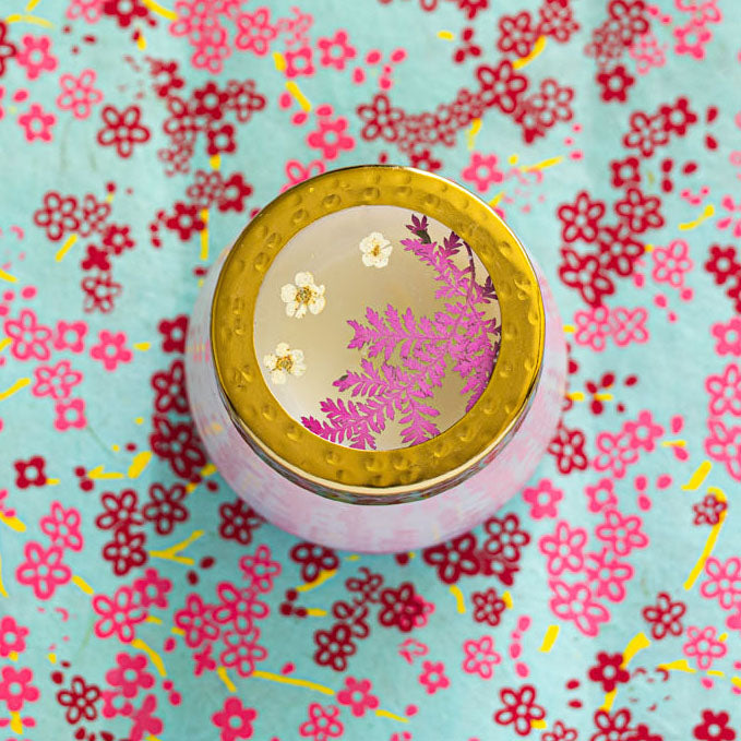 Petite Watercolor Pressed Floral Candle - Blackberry + Coconut