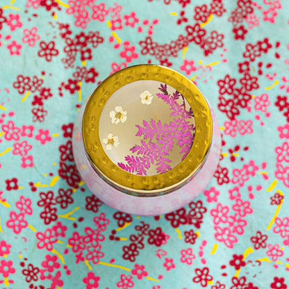 Petite Watercolor Pressed Floral Candle - Blackberry + Coconut