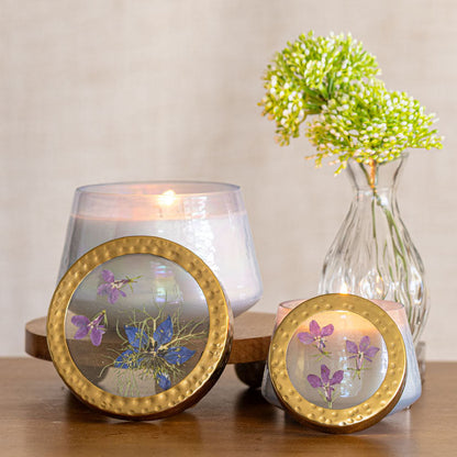 Petite Watercolor Pressed Floral Candle - Berry Fig