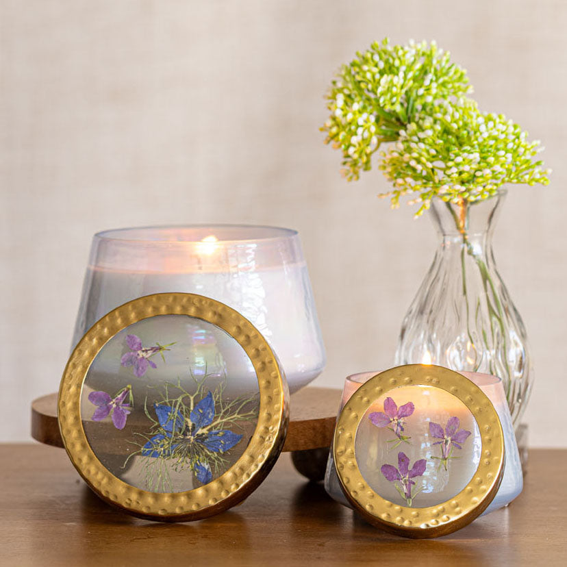 Accent Watercolor Pressed Floral Candle - Berry Fig