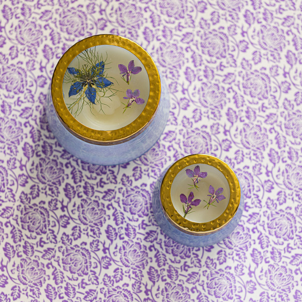 Petite Watercolor Pressed Floral Candle - Berry Fig