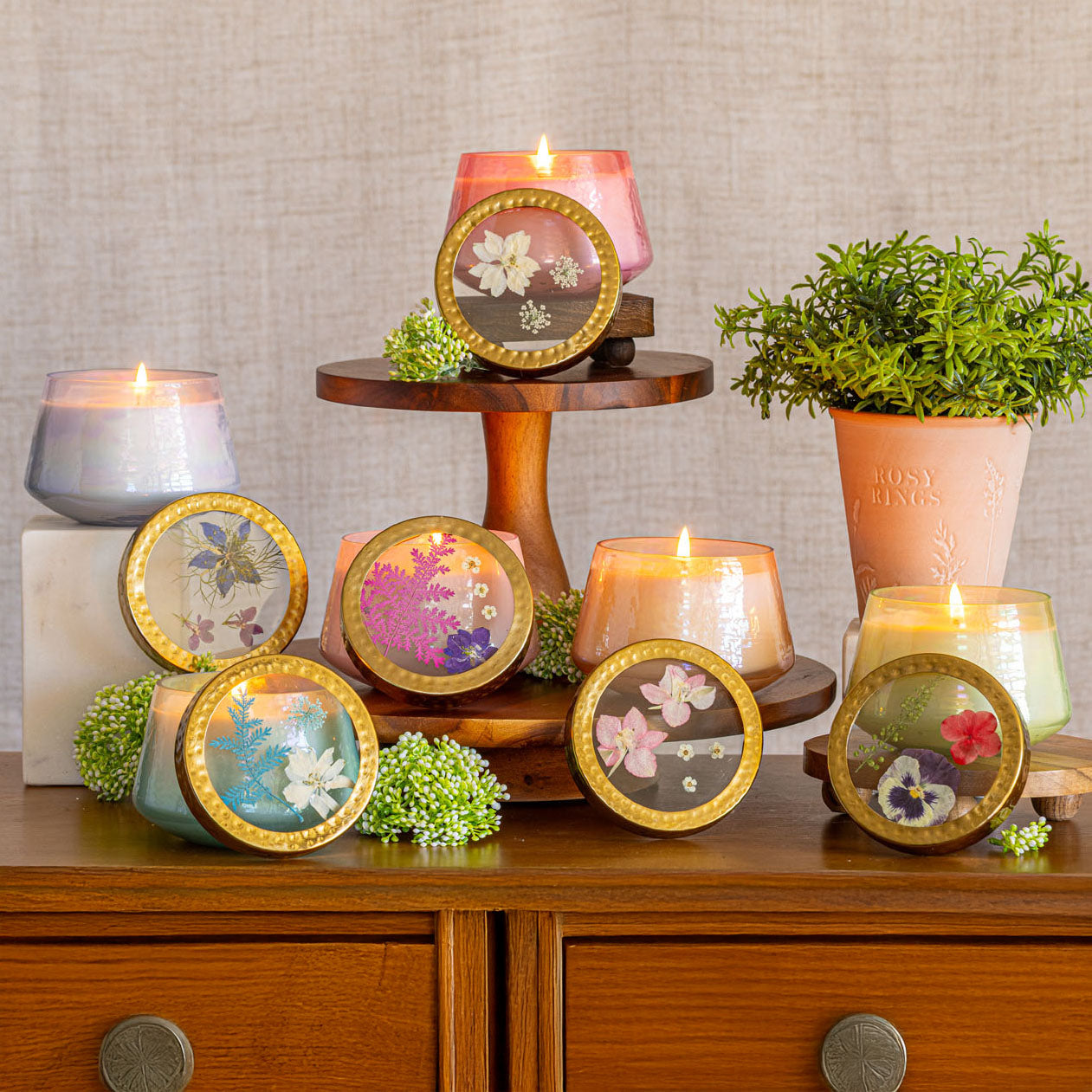 Accent Watercolor Pressed Floral Candle - Tomato Vine