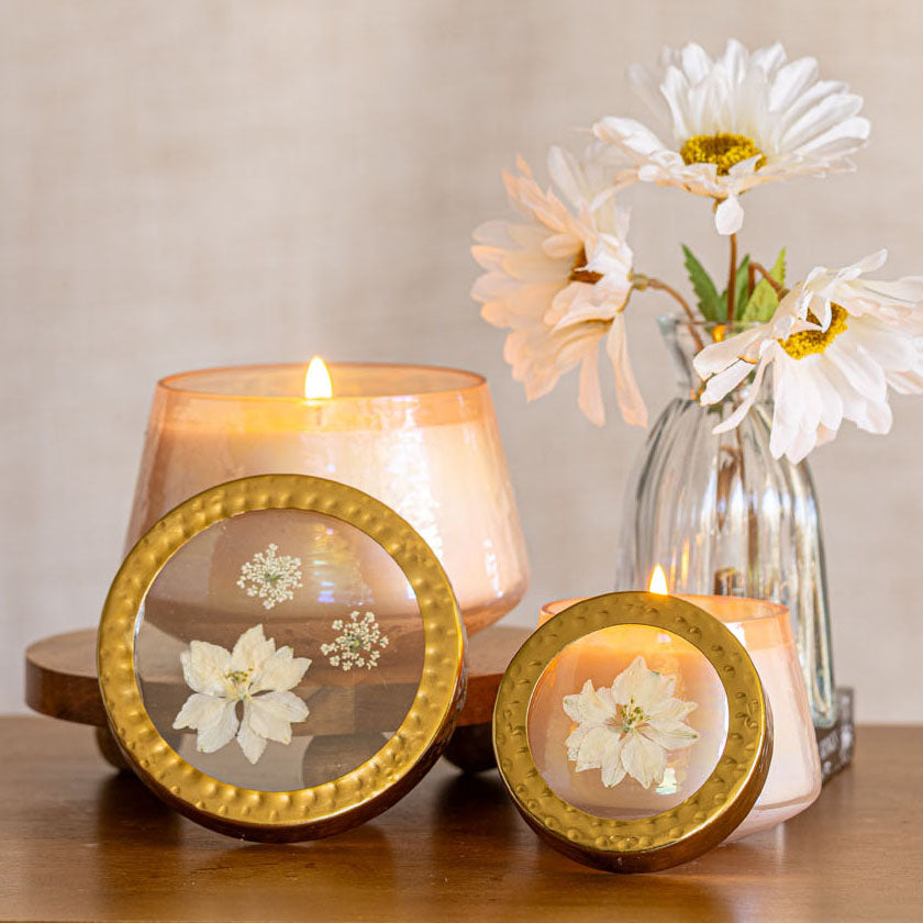 Accent Watercolor Pressed Floral Candle - Rose + Oud