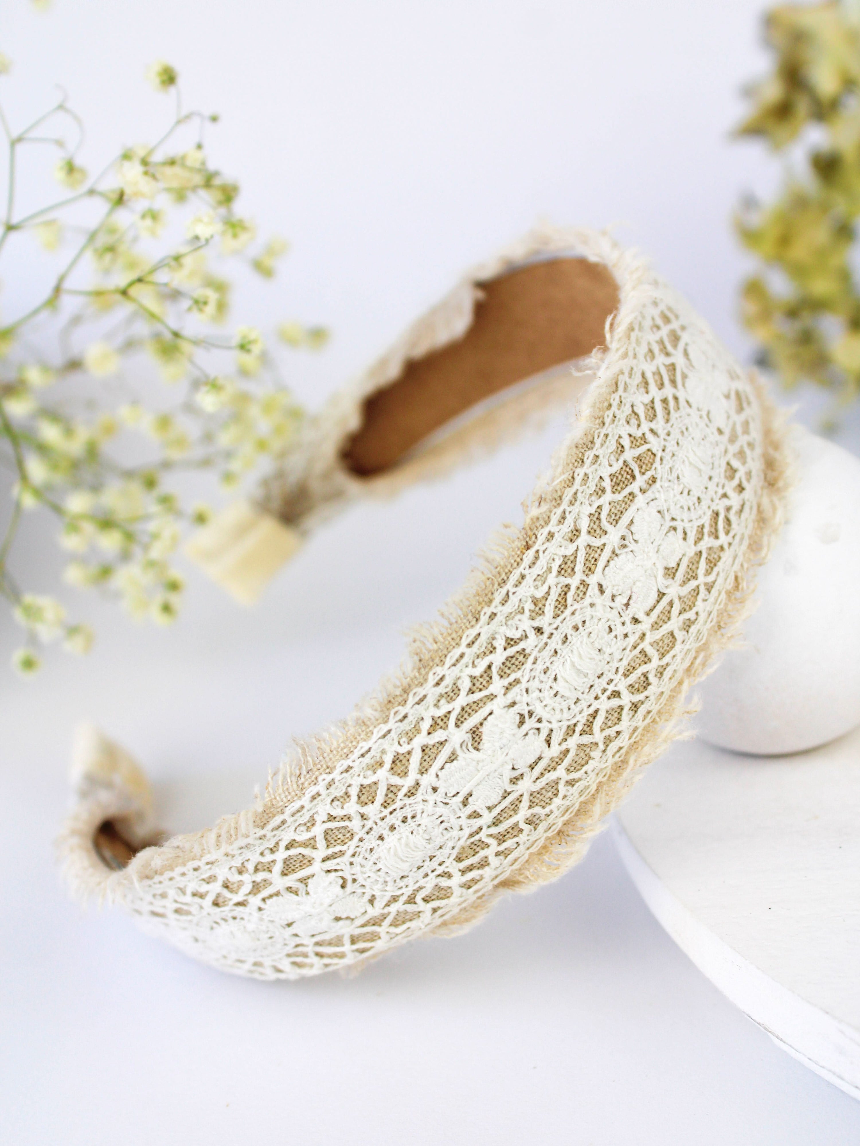 Ash &amp; Rose Cream Amelia Lace and Linen Headband
