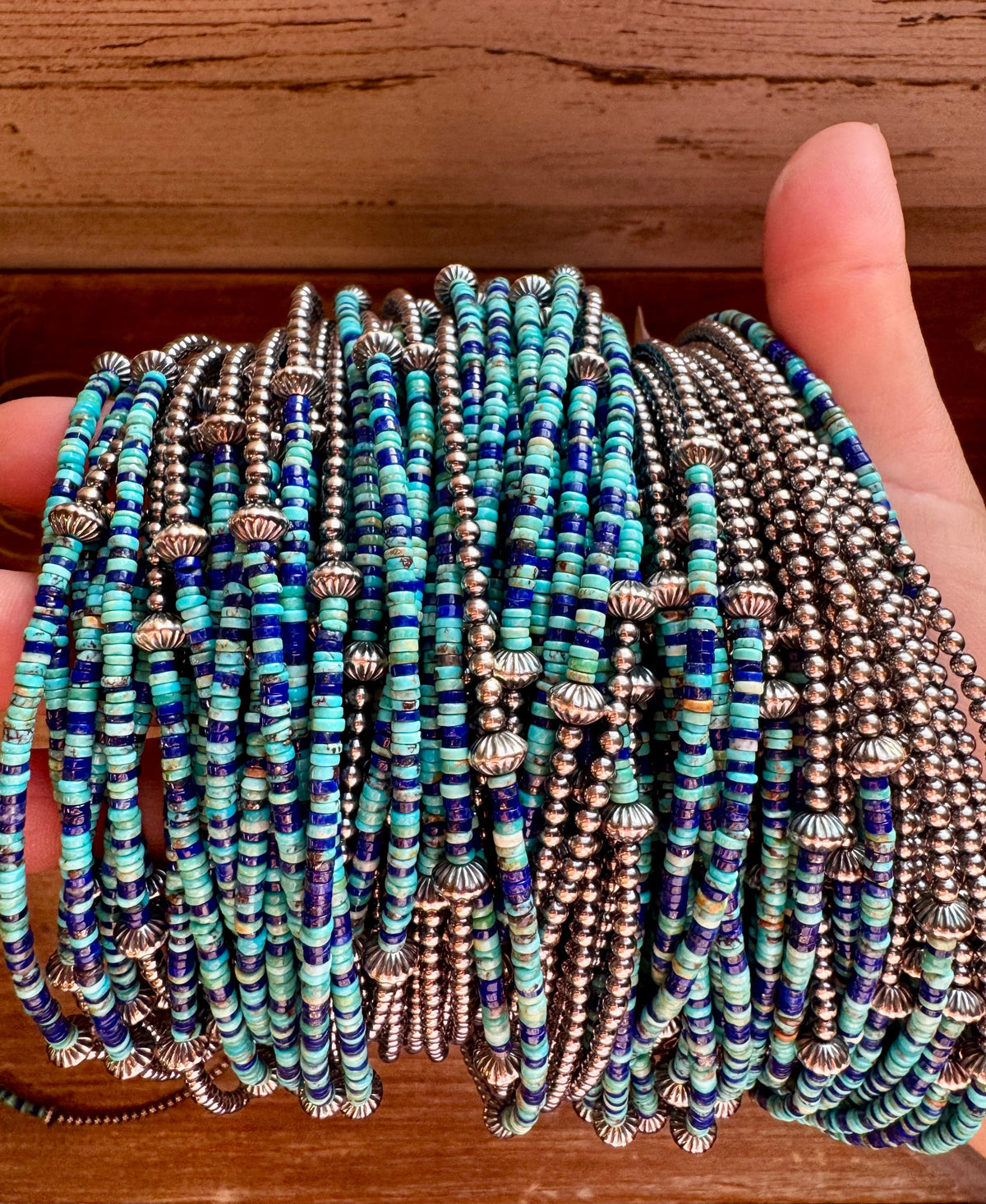 14" Lapis &amp; Turquoise Heishi Choker with Sterling Silver
