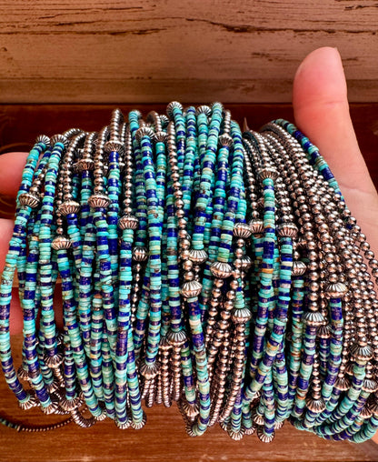 14" Lapis &amp; Turquoise Heishi Choker with Sterling Silver