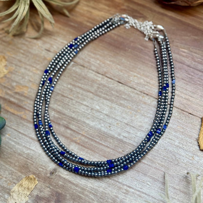 Sterling Silver Pearl &amp; Gemstone Cube Necklace