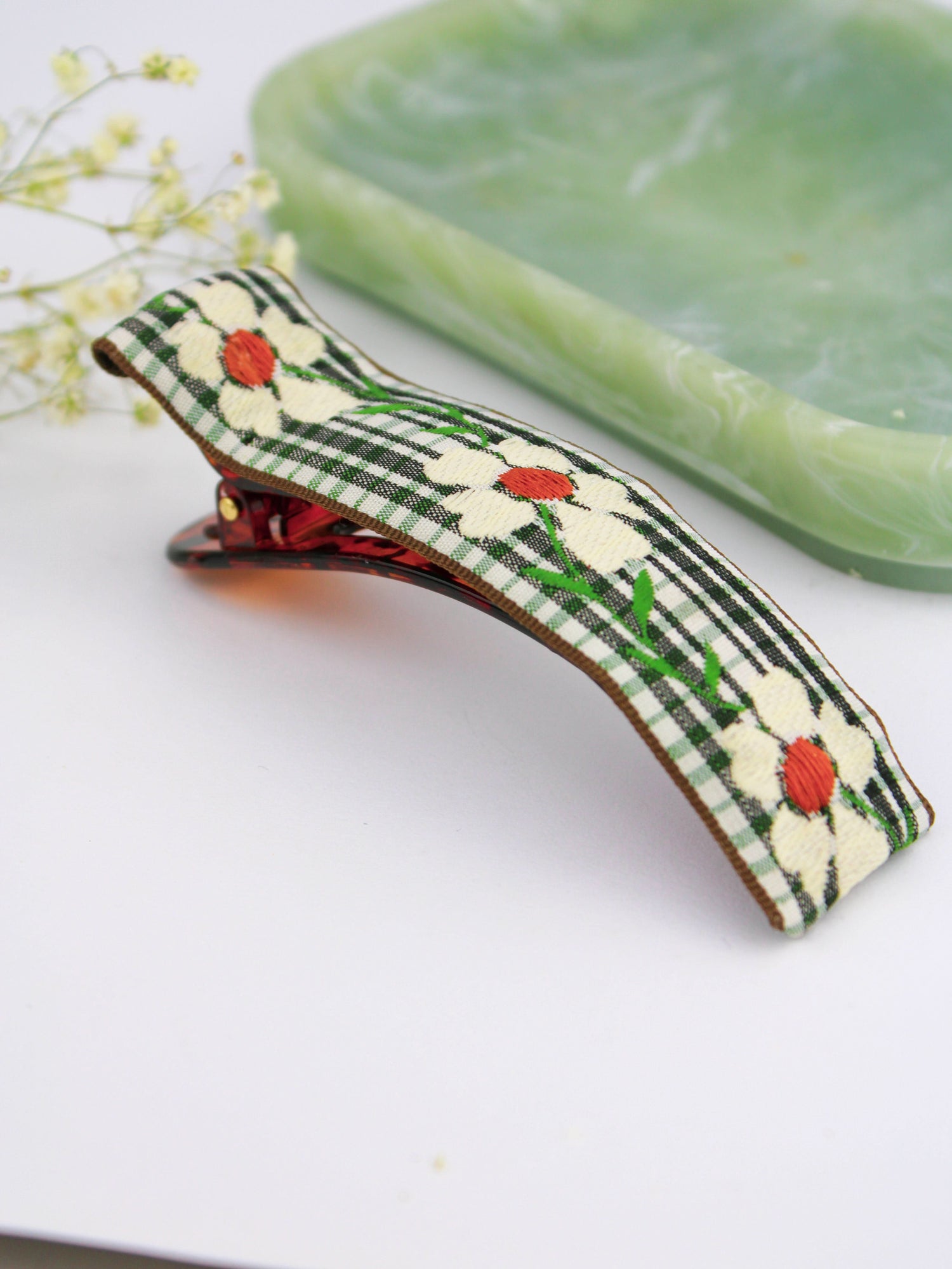 Delicate Blooms Embroidered Ribbon Hair Clip - My American Goods