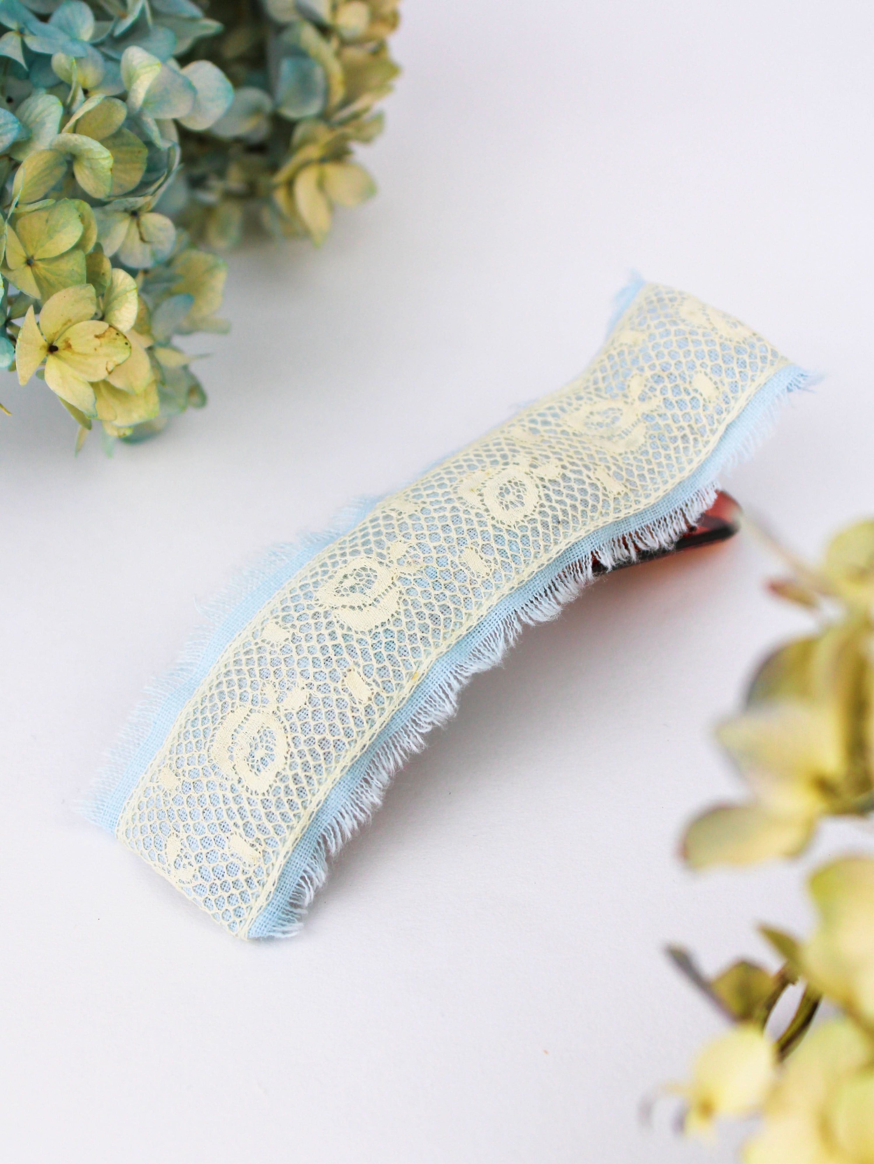 Ash &amp; Rose Hair Clip Blue Clara Lace and Linen Hair Clip