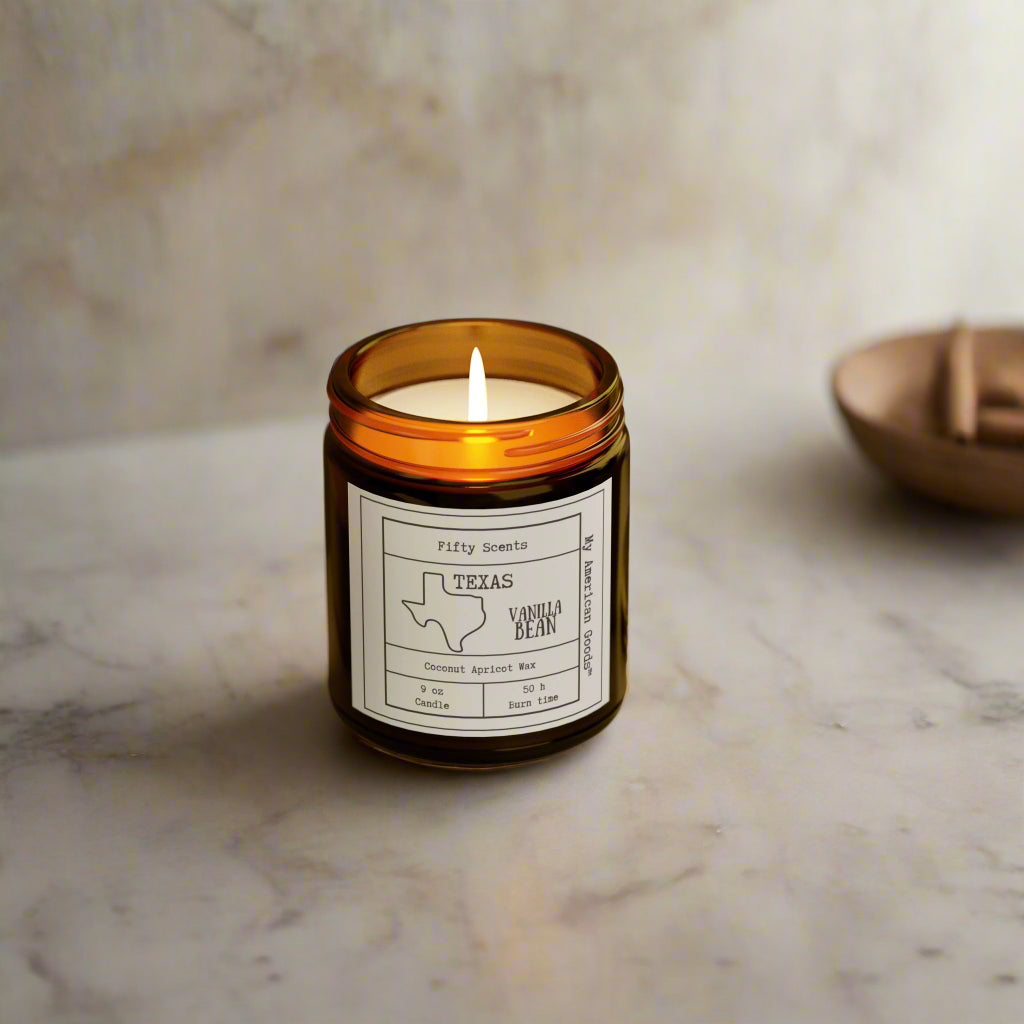 Texas - Vanilla Bean Scented Candle - Coconut Apricot Wax - My American Goods