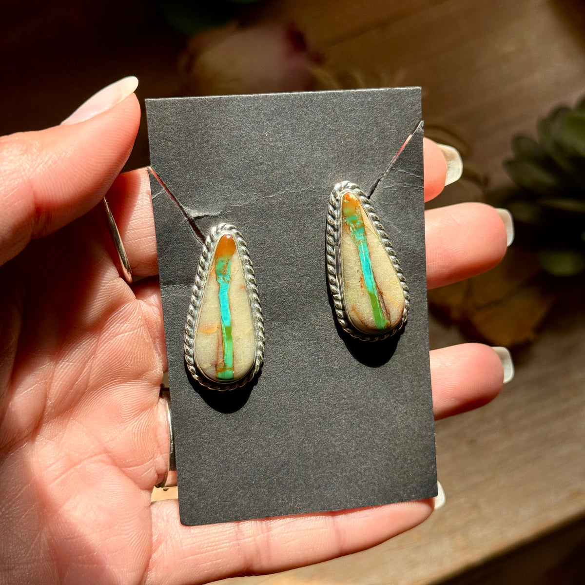 Ribbon Royston Turquoise Stud Earrings by Jason Ogg – No. 1