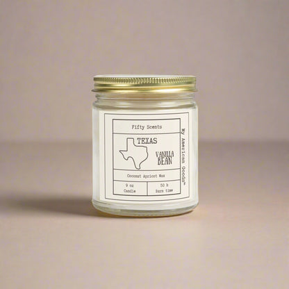 Texas - Vanilla Bean Scented Candle - Coconut Apricot Wax - My American Goods