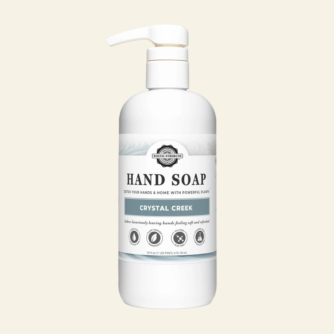 Hand soap bottle with pump on a gray background