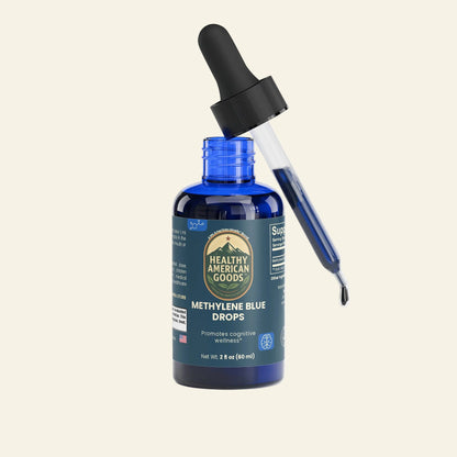 Blue bottle with dropper labeled &