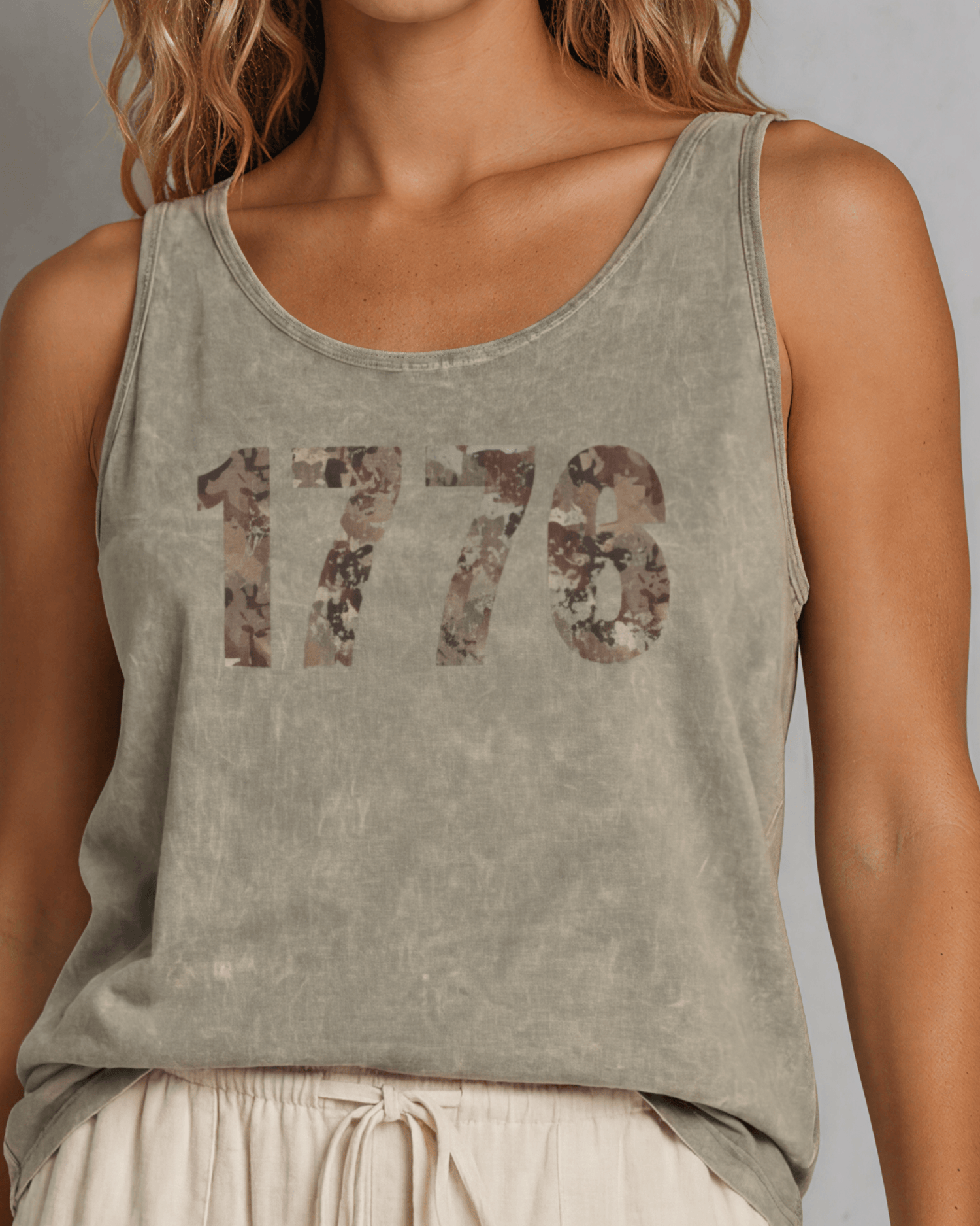 Crazy Cozy Cool Sleeveless Tops and Tanks Stone / 1776 CAMO / Small 1776 Camo Graphic Mineral Washed Cotton Tank Top Made in USA