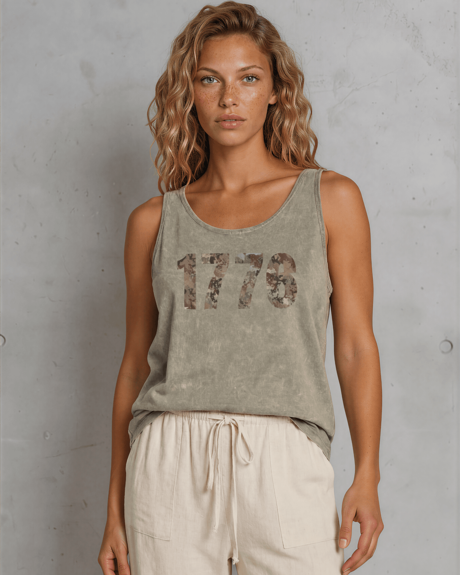 Crazy Cozy Cool Sleeveless Tops and Tanks 1776 Camo Graphic Mineral Washed Cotton Tank Top Made in USA