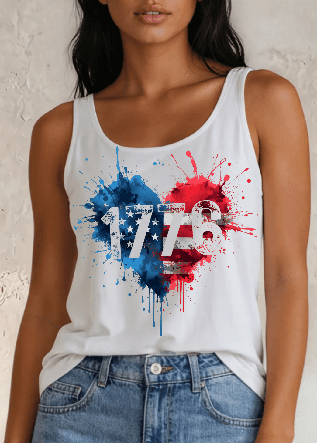 Crazy Cozy Cool Sleeveless Tops and Tanks White / Paint Splatter 1776 Heart / Small 1776 Paint Splatter Heart American Flag Graphic Tank Top in White