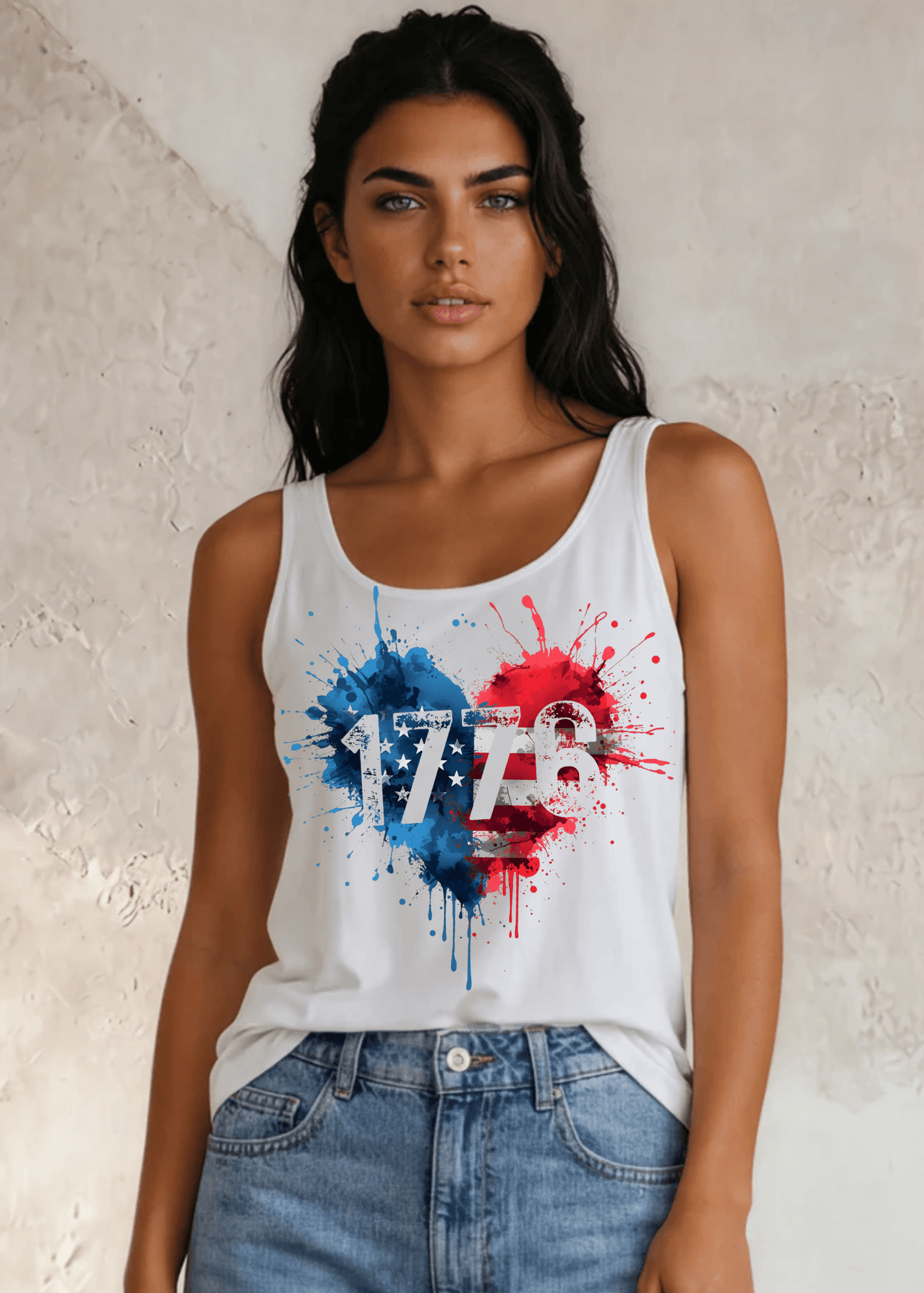 Crazy Cozy Cool Sleeveless Tops and Tanks 1776 Paint Splatter Heart American Flag Graphic Tank Top in White