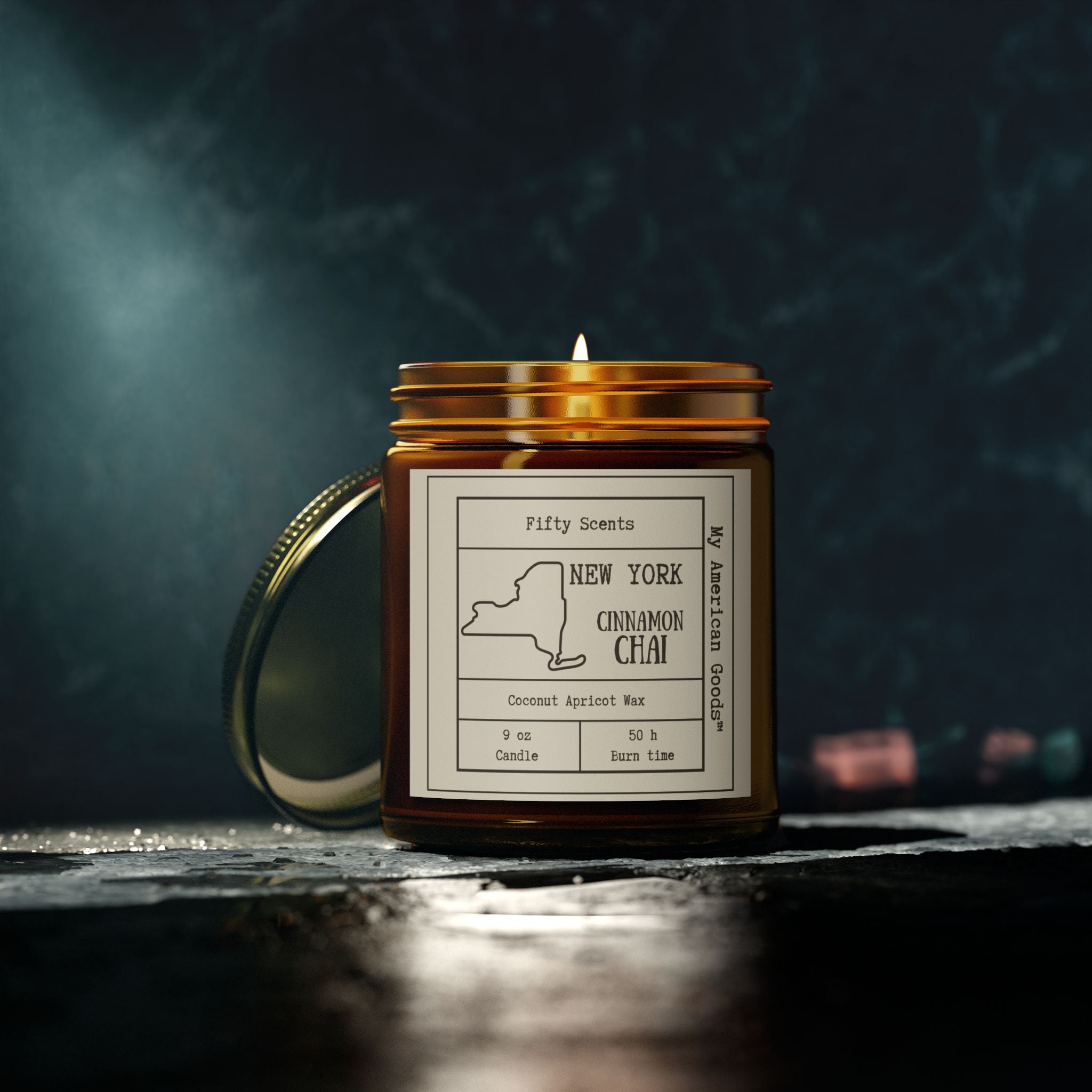 New York - Cinnamon Chai Scented Candle - Coconut Apricot Wax - My American Goods