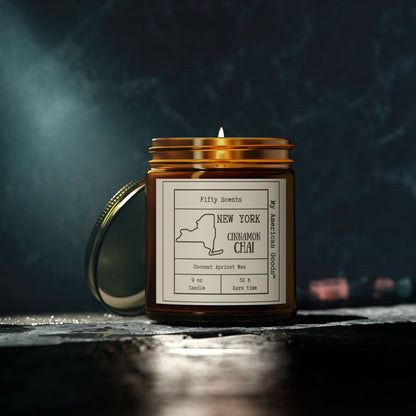 New York - Cinnamon Chai Scented Candle - Coconut Apricot Wax - My American Goods