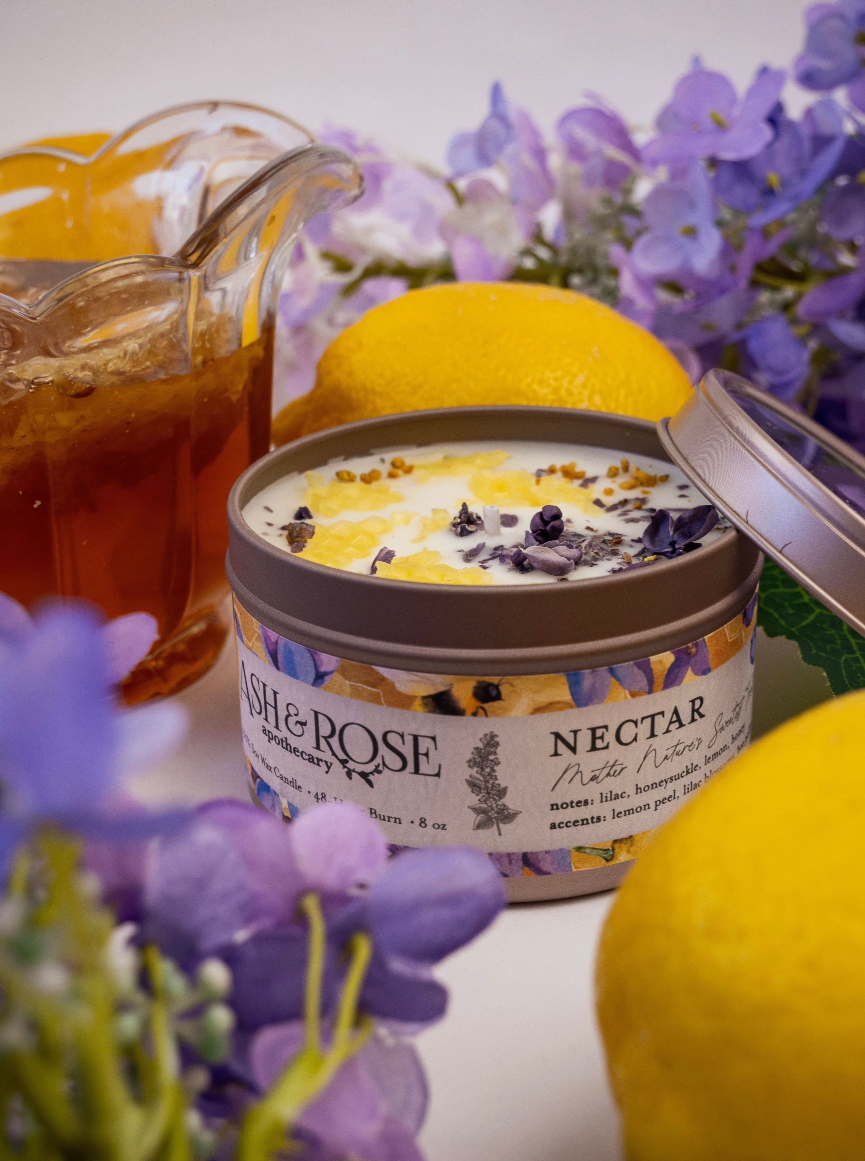 Ash &amp; Rose candle 8 oz NECTAR Lilac Lemon Honey Candle