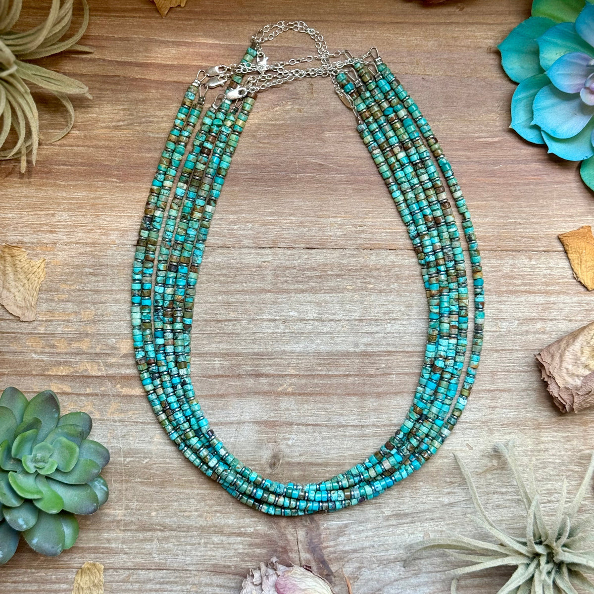 Turquoise Heishi &amp; Hematite Necklace – 18"