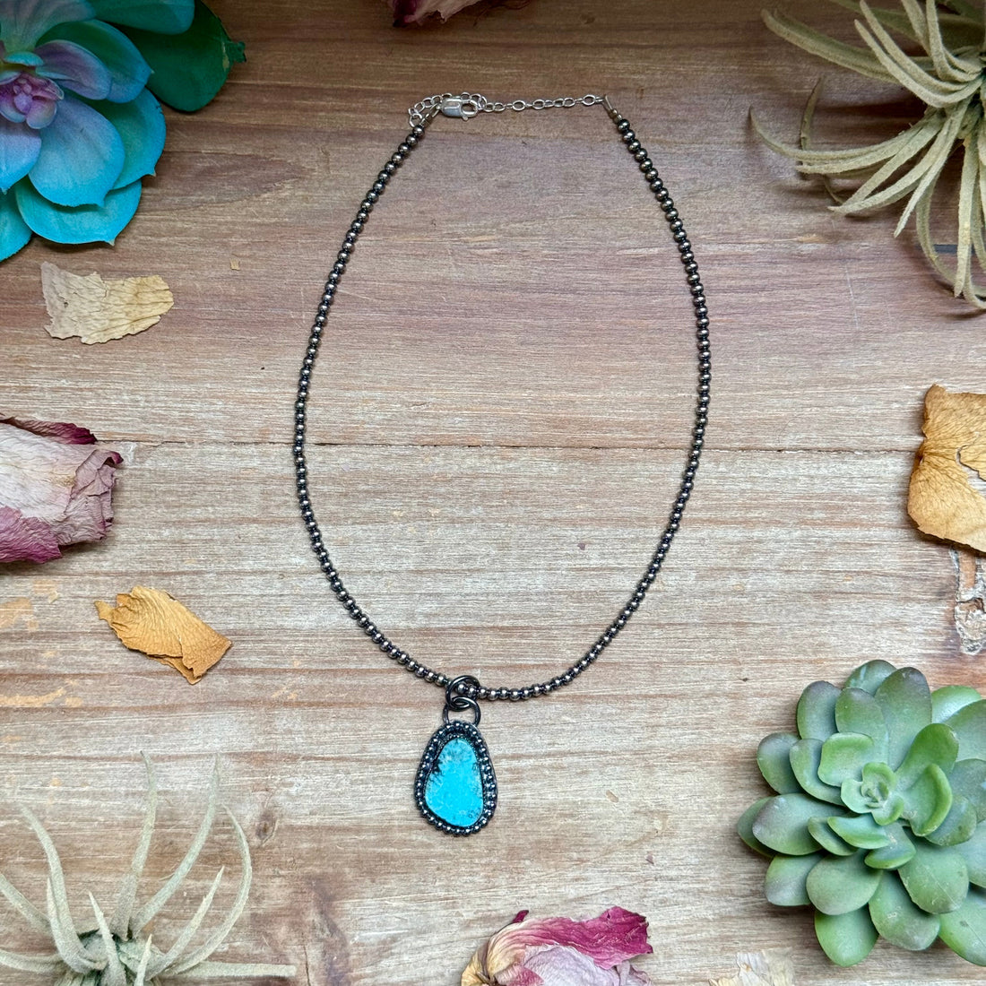 MJ Bright Blue Turquoise Charm &amp; Sterling Pearl Necklace