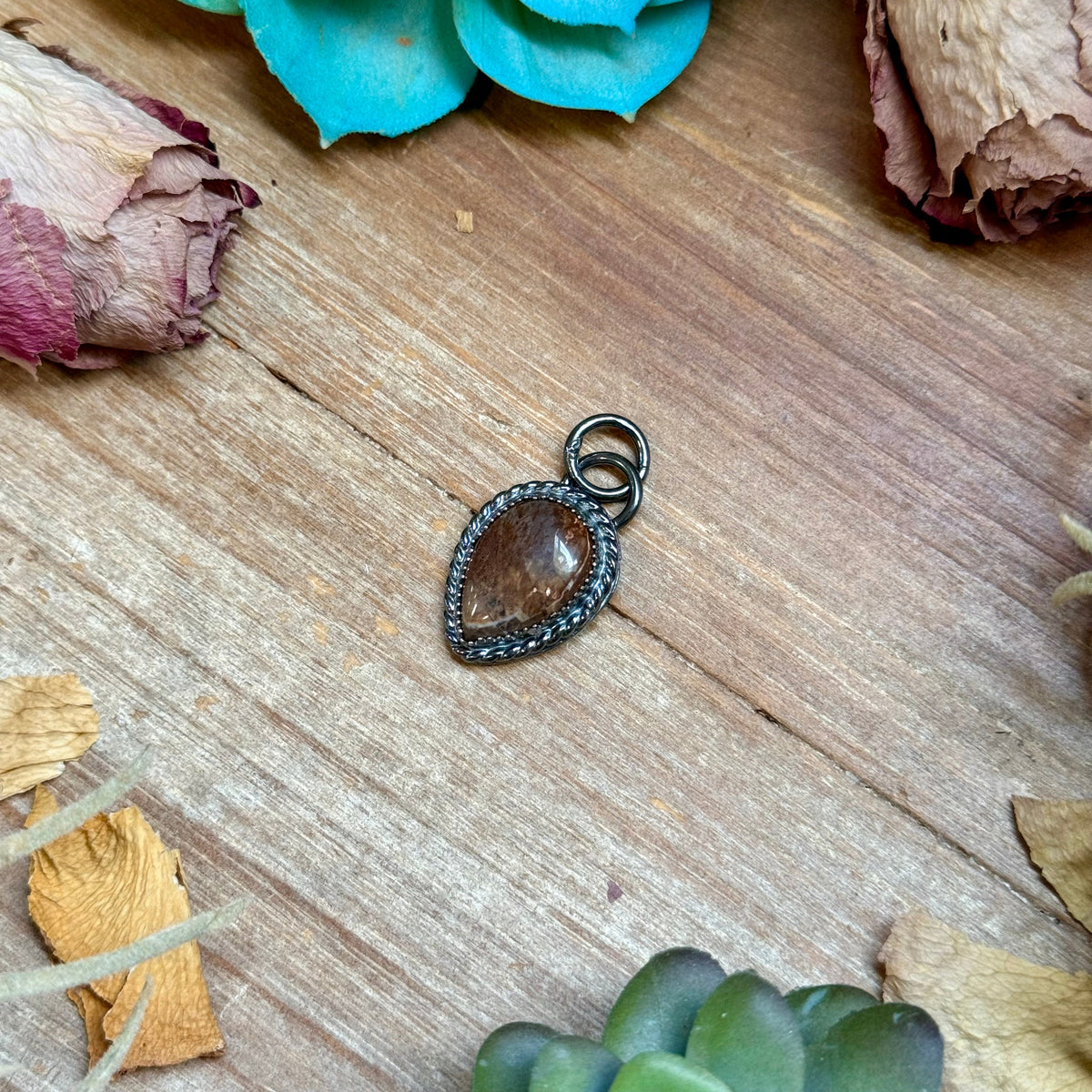 MJ Brown Wild Horse Teardrop Charm &amp; Sterling Pearl Necklace – No. 2