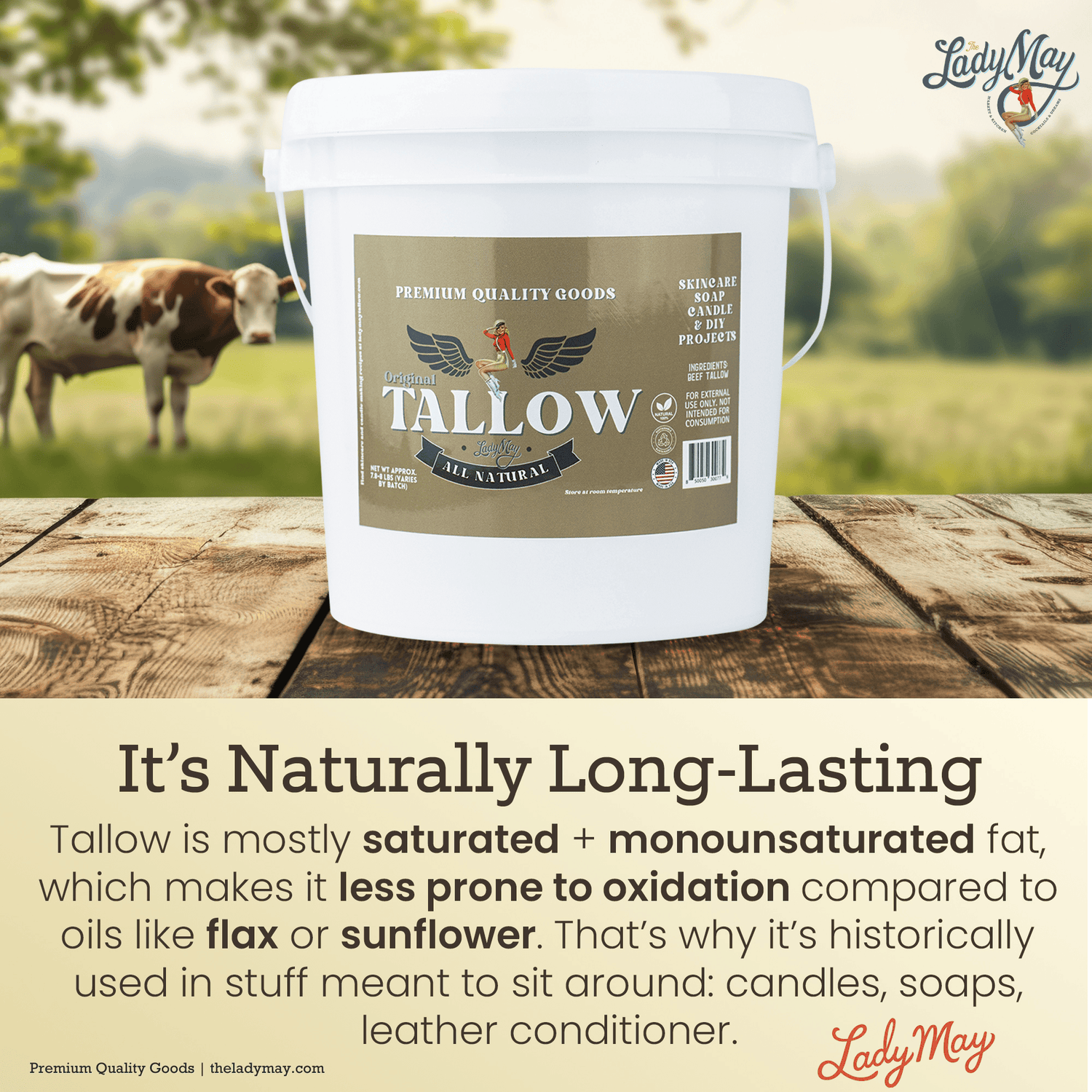 Lady May Tallow Beef Tallow Unscented Bulk Beef Tallow - 16 Pounds | 100% Natural &amp; Pure