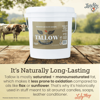 Lady May Tallow Beef Tallow Unscented Bulk Beef Tallow - 16 Pounds | 100% Natural &amp; Pure