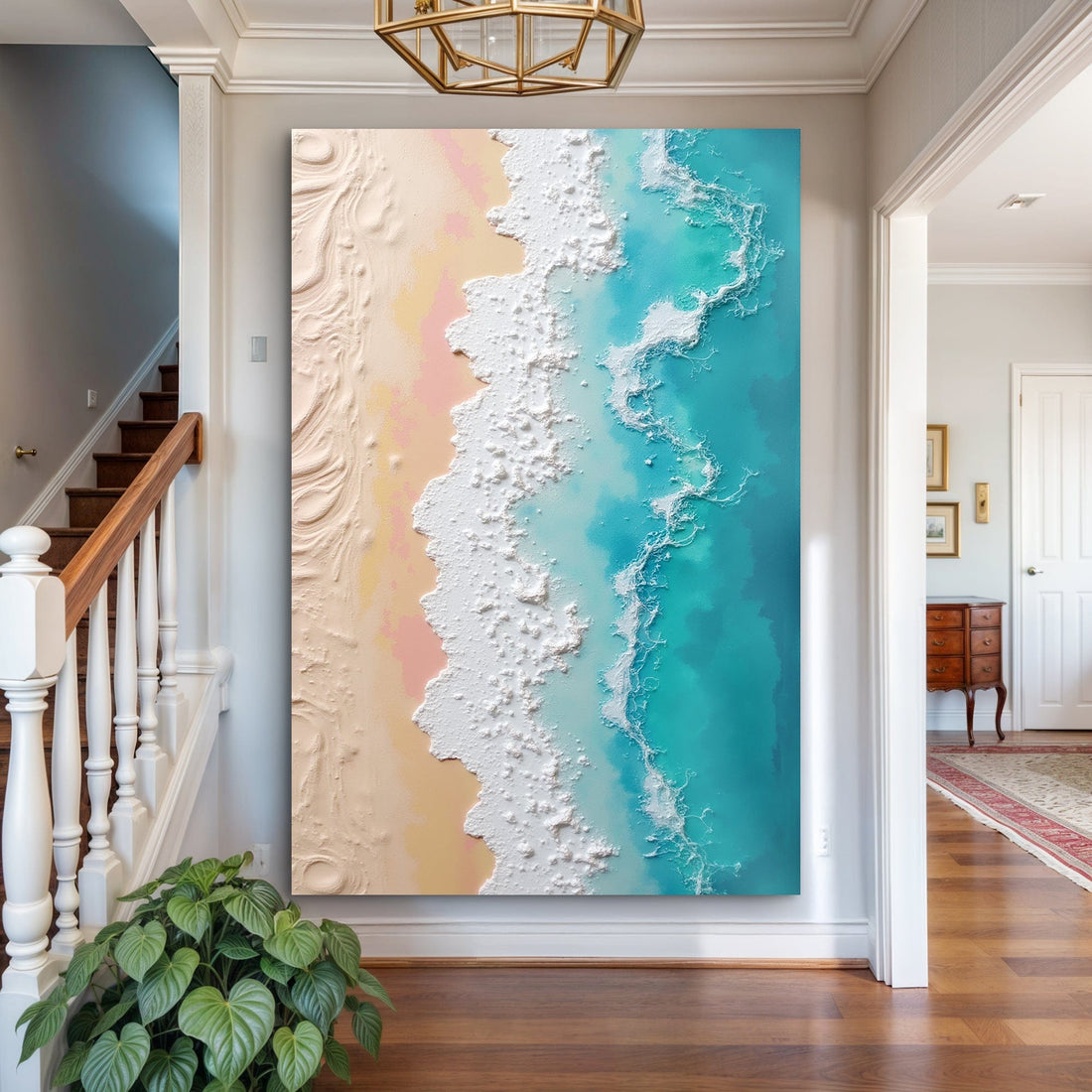 Tailored Canvases Canvas 18x12 inch Medium Premium Gallery Wrapped 3D Minimalist Pink and Blue Ocean Wall Art