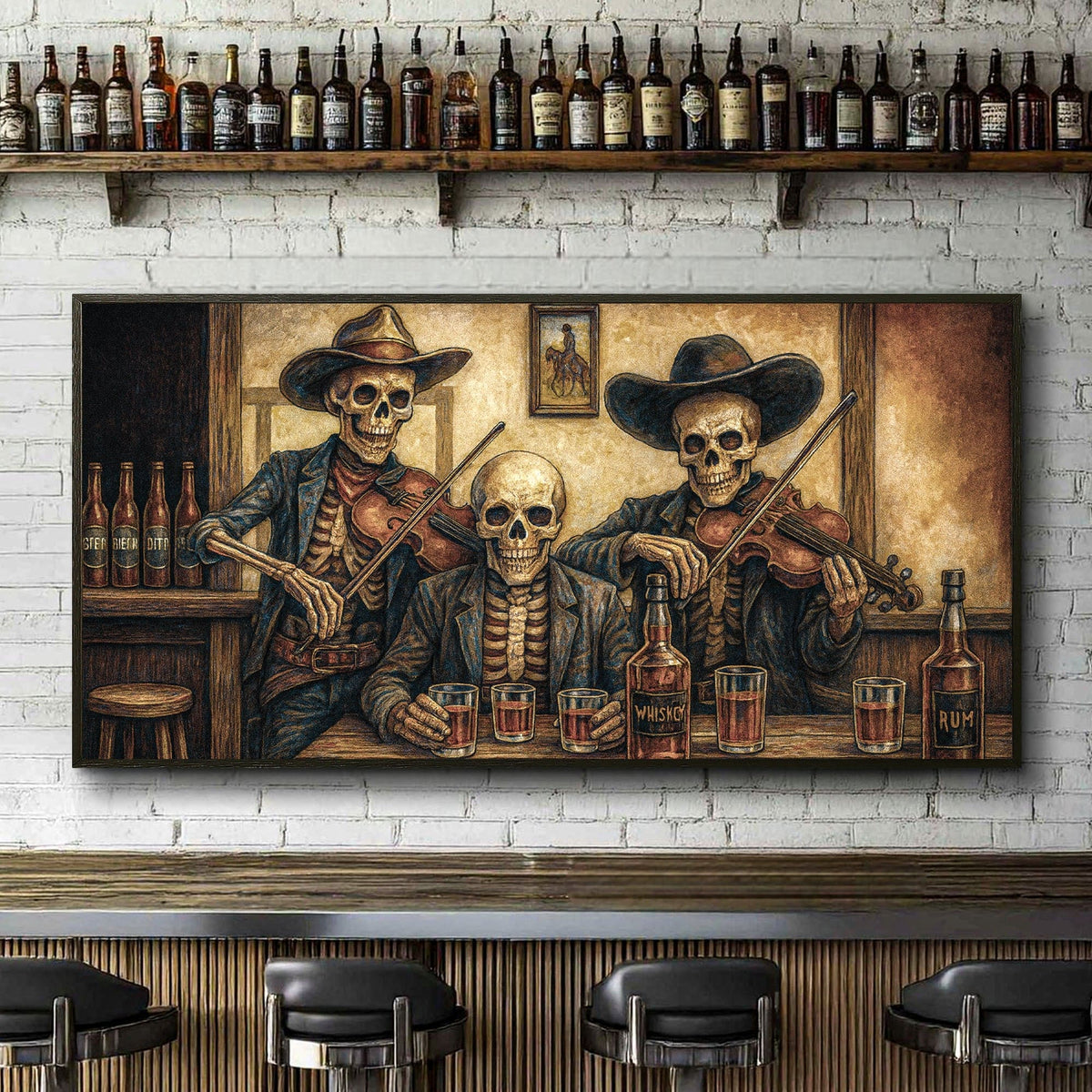 Tailored Canvases Canvas 20x10 inch Medium Premium Gallery Wrapped Cowboy Skeletons Western Bar Wall Art