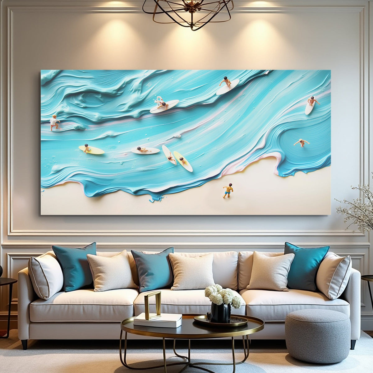 Tailored Canvases Canvas 20x10 inch Medium Premium Gallery Wrapped Abstract Aerial View Beach Wall Art