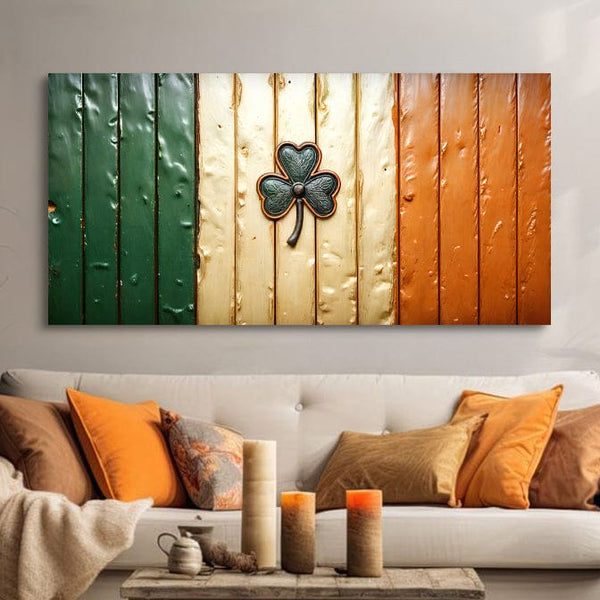 Tailored Canvases Canvas 20x10 inch Medium Premium Gallery Wrapped Irish Shamrock Glory Wooden Flag Wall Art II
