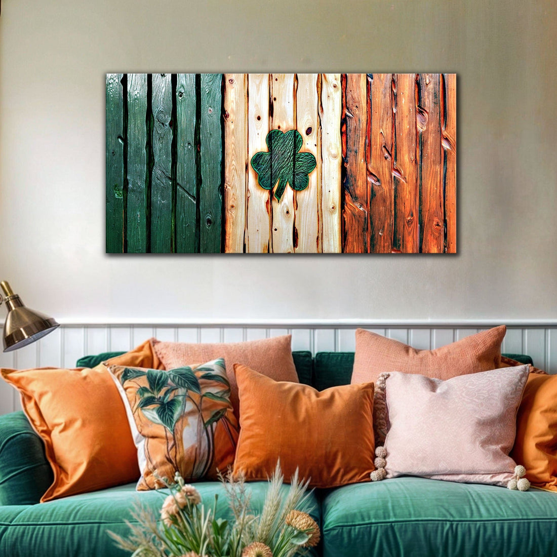 Tailored Canvases Canvas 20x10 inch Medium Premium Gallery Wrapped Irish Shamrock Glory Wooden Flag Wall Art