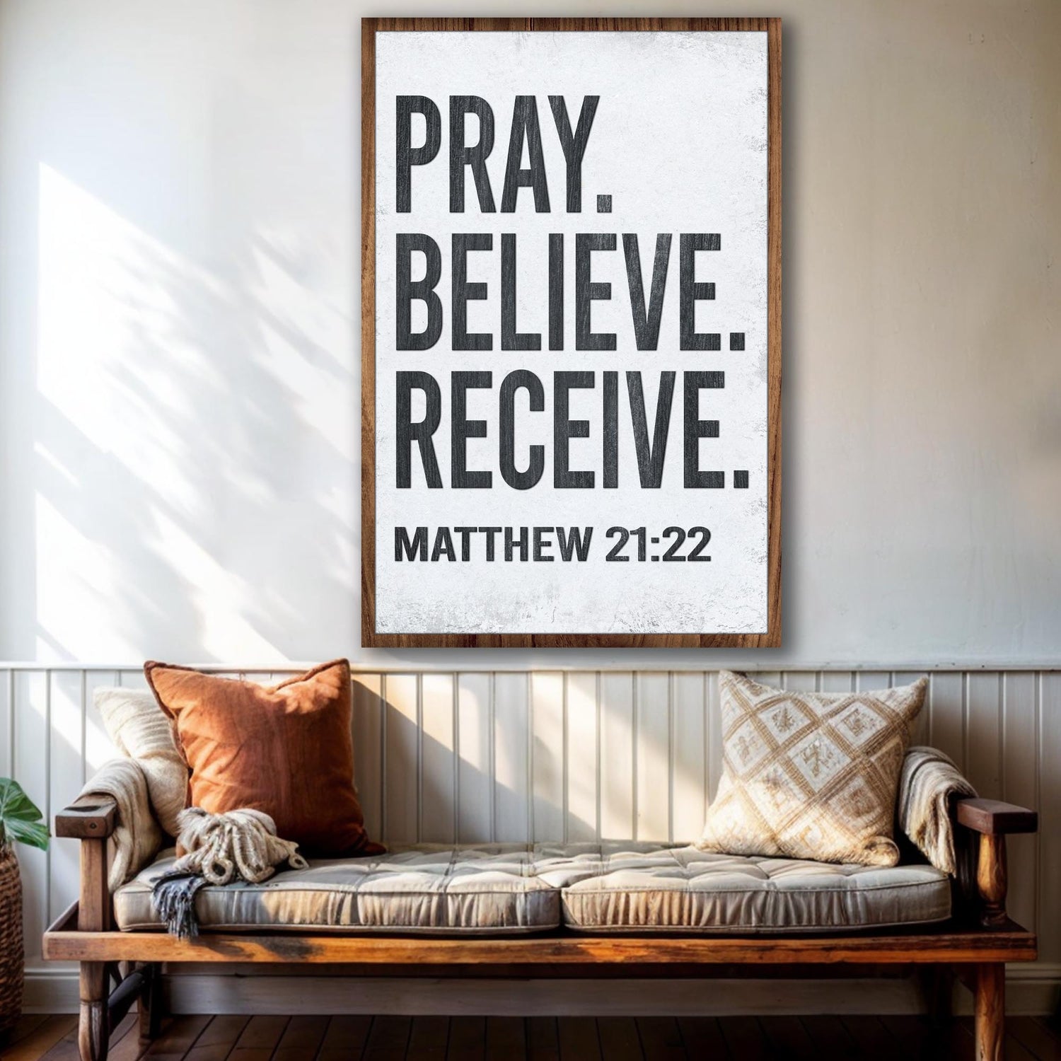 Tailored Canvases Canvas Matthew 21:22 - Pray Believe Receive Faith Sign II