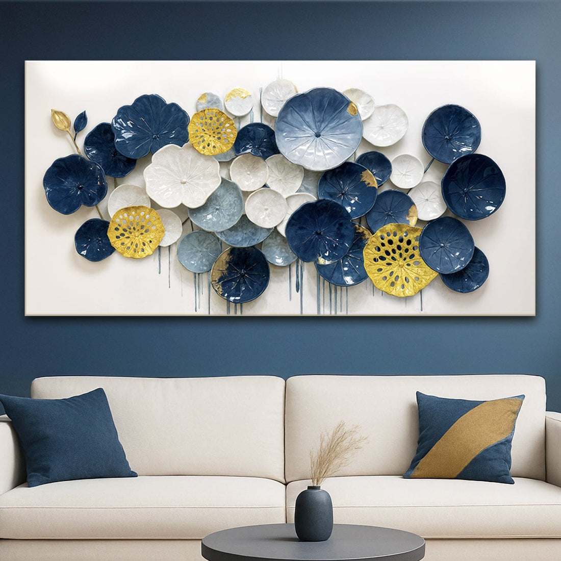 Tailored Canvases Canvas 20x10 inch Medium Premium Gallery Wrapped Lotus Leaf Abstract Wall Art VII