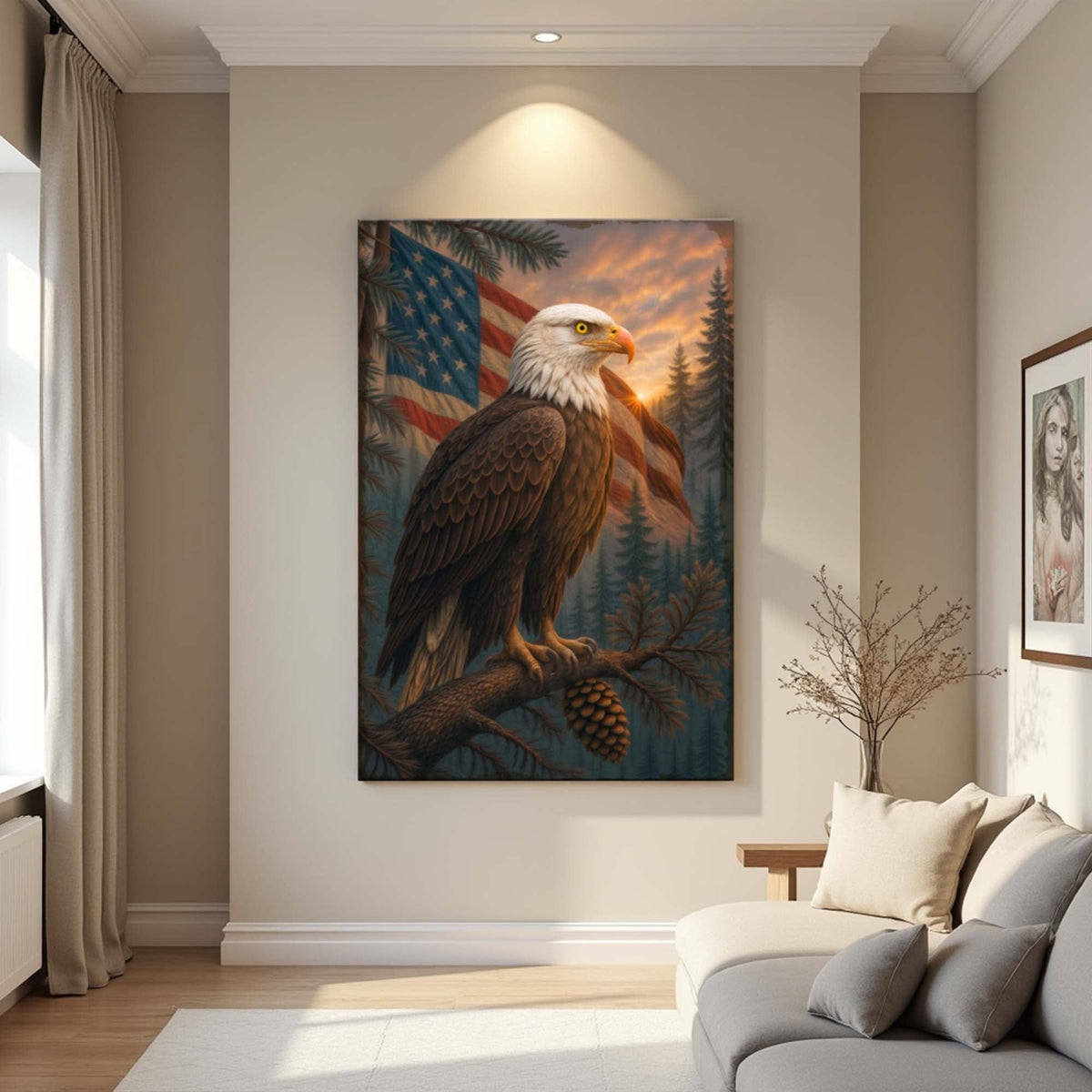 Tailored Canvases Canvas 18x12 inch Medium Premium Gallery Wrapped Sentinel of the Pines Eagle Wall Art
