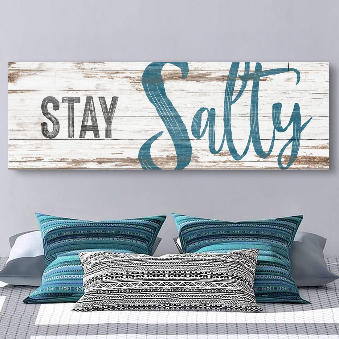 Tailored Canvases Canvas 12x36 inch Medium Premium Gallery Wrapped Stay Salty Coastal Sign VIII