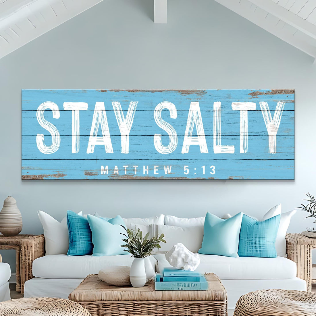 Tailored Canvases Canvas 12x36 inch Medium Premium Gallery Wrapped Stay Salty Coastal Sign IV